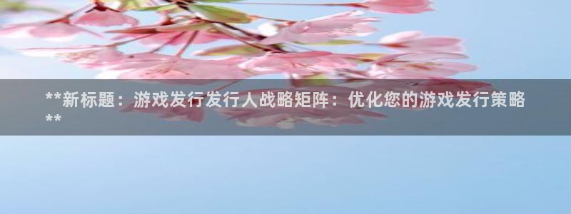 新宝gg创造奇迹会员注册登录：**新标题：游戏发行发行人战略矩阵：优化您的游戏发行策略
**